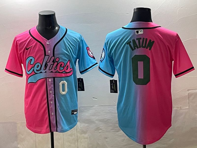 Men 2025 Boston Celtics 0 Tatum Blue pink Nike NBA Jersey style 05